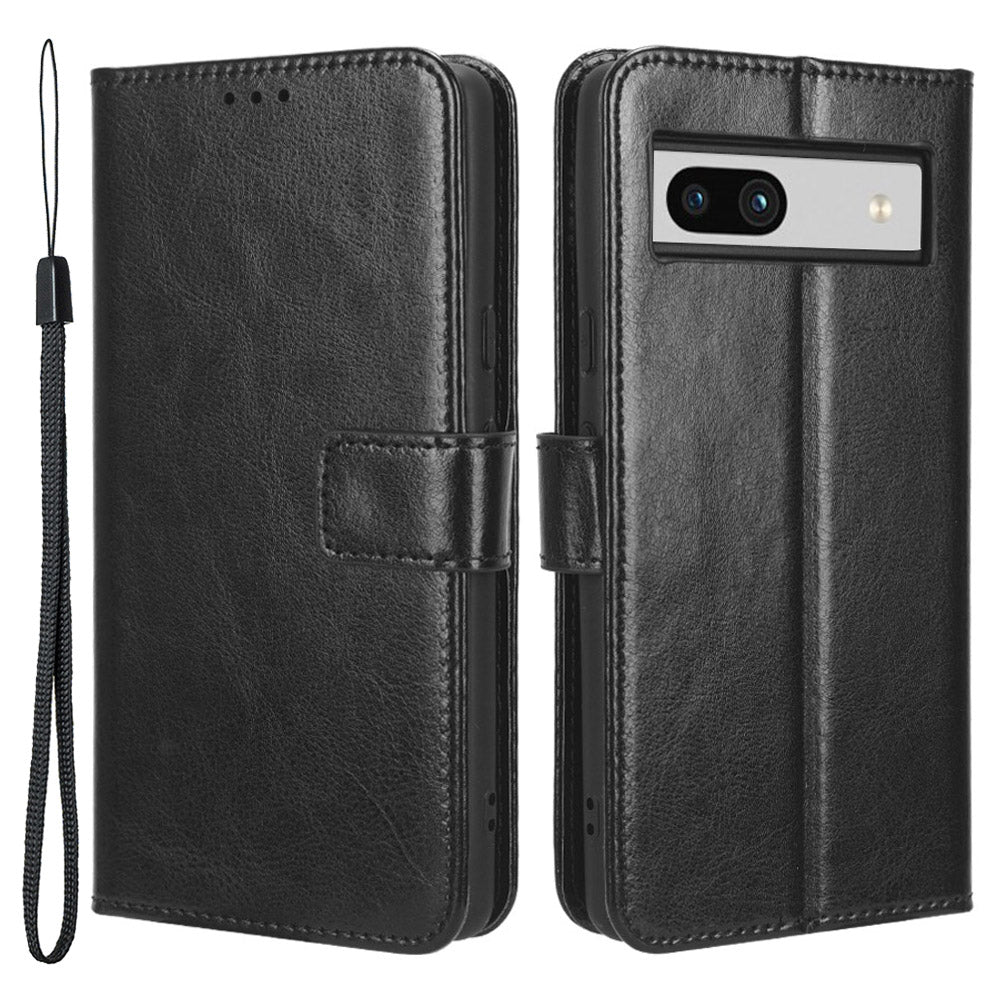 For Google Pixel 7a PU Leather Flip Phone Cover Crazy Horse Texture Wallet Phone Stand Case with Strap For Google Pixel 7a PU Leather Flip Phone Cover Crazy Horse Texture Wallet Phone Stand Case with Strap
